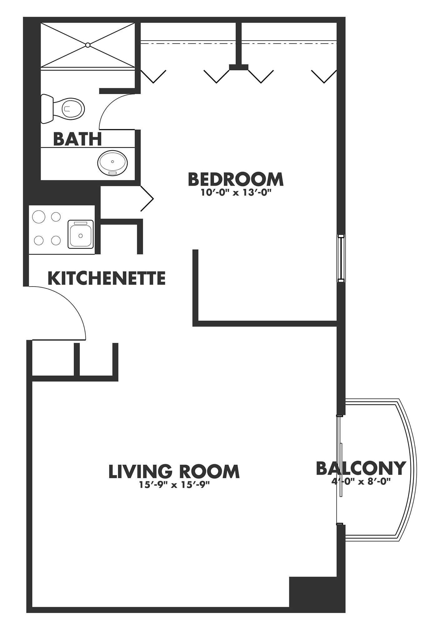 a one bedroom embury floorplan at Kingswood Senior Living Located in Kansas City, MO.