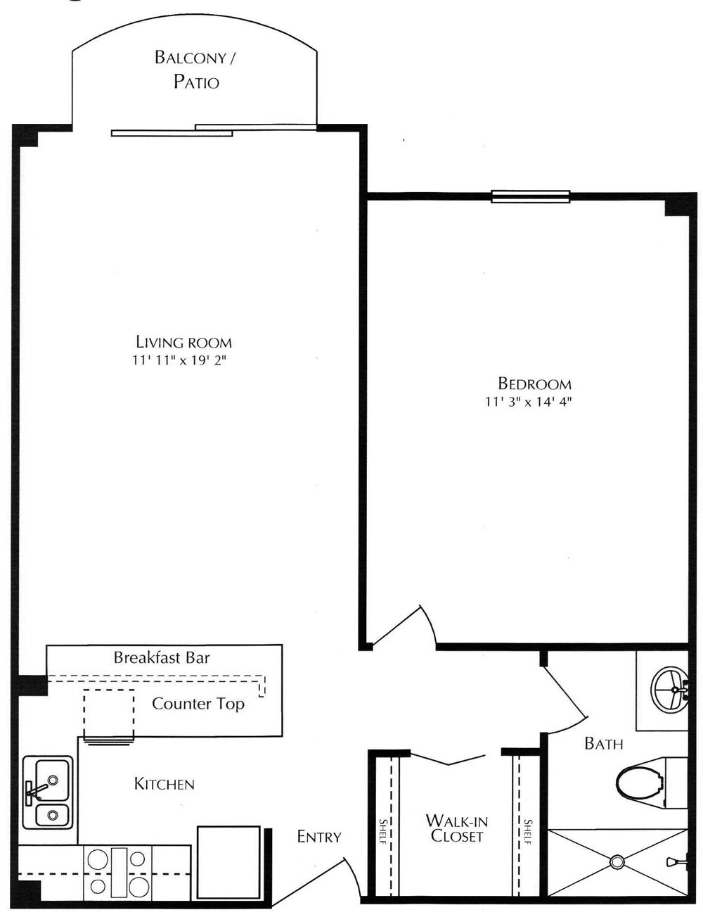 A one bedroom cartright floor plan at Kingswood Senior Living Located in Kansas City, MO.