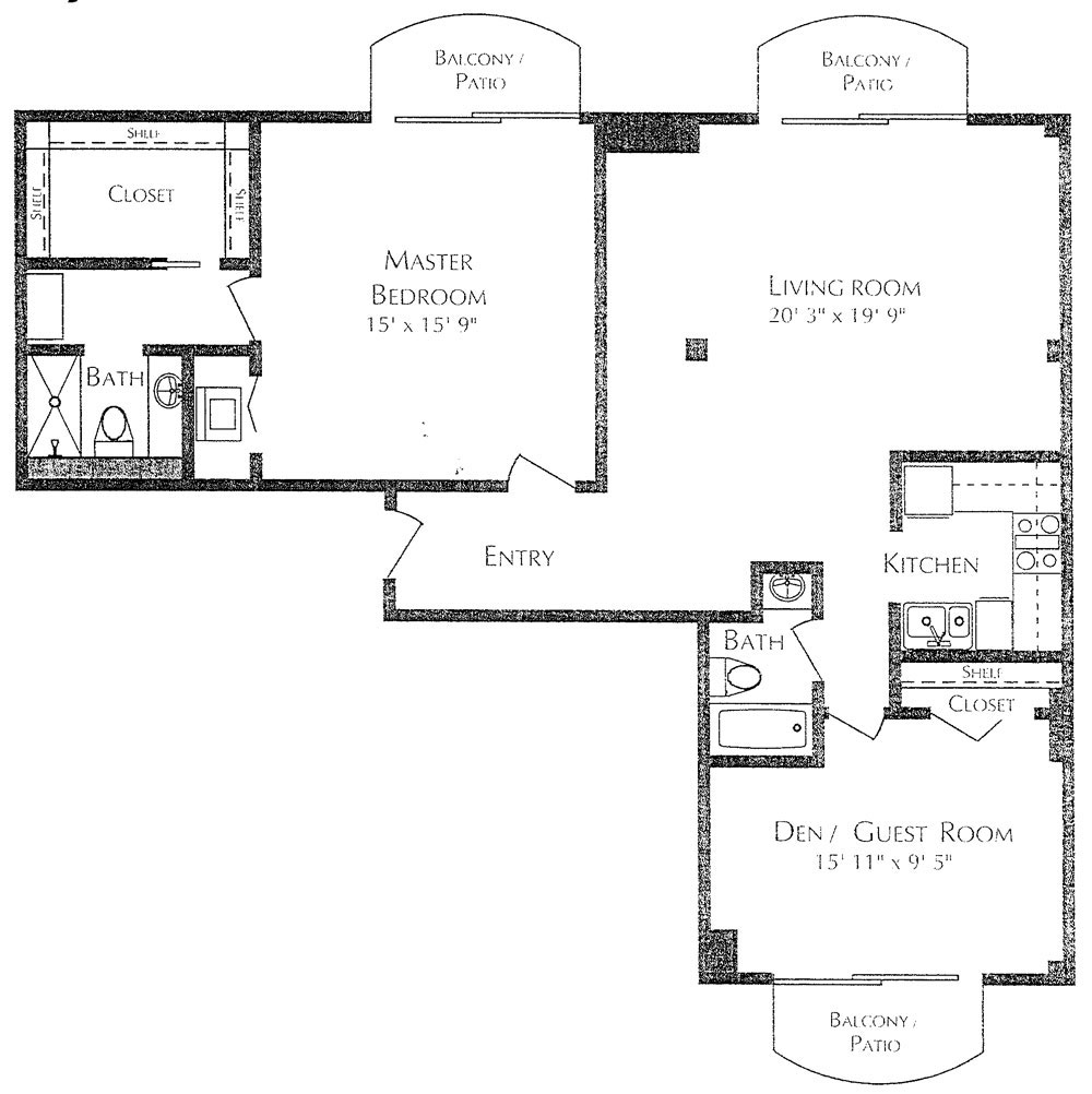 A one bedroom kirkham floor plan at Kingswood Senior Living Located in Kansas City, MO.
