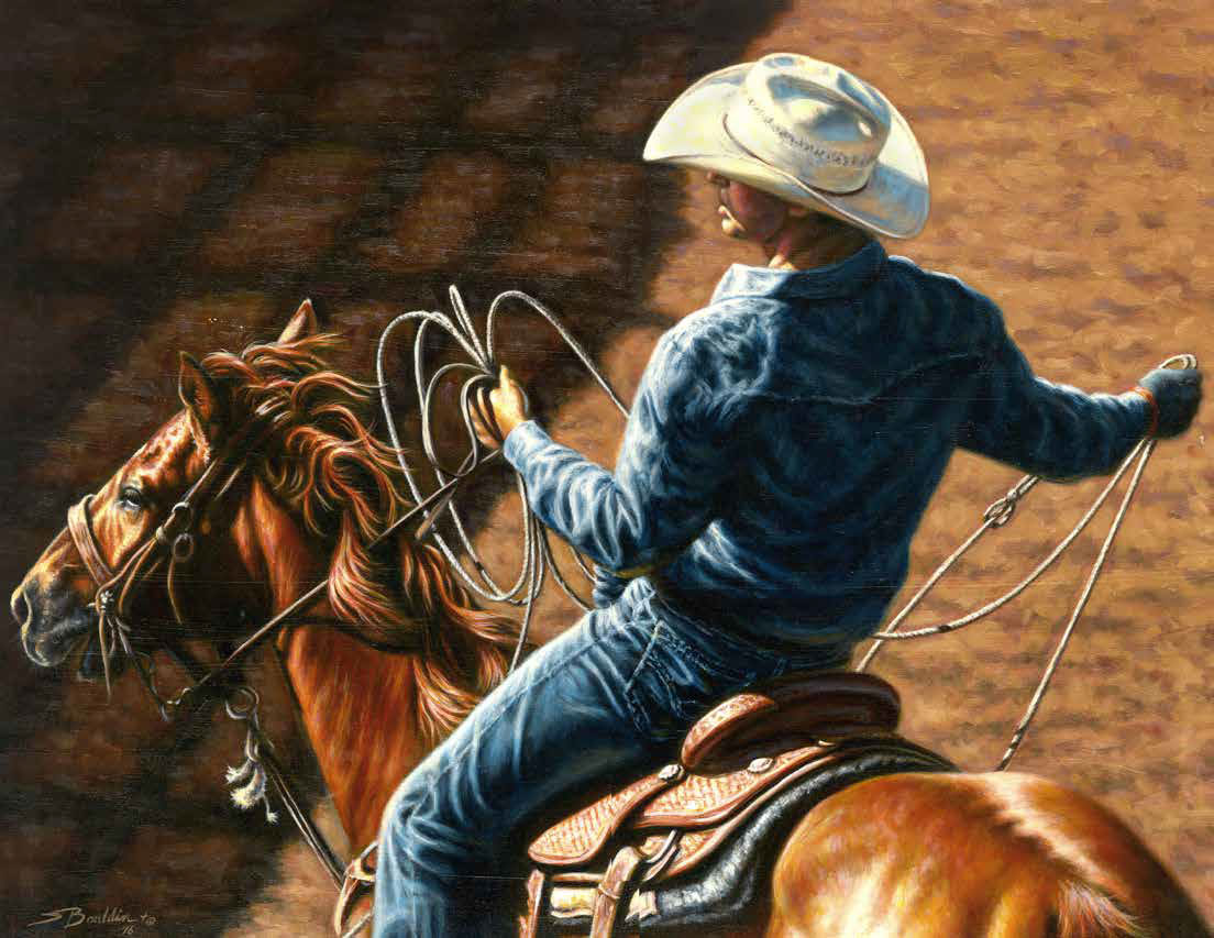 painting of a cowboy on a horse by artist Steve Boaldin